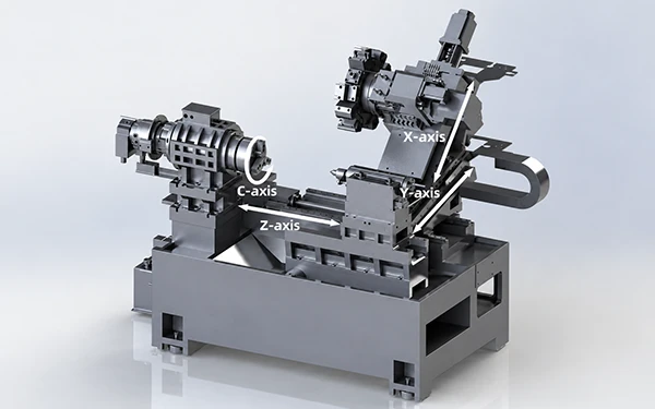 Slant-bed structure of a HAISEN CNC turning center